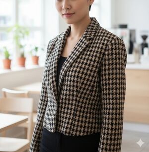 LILY💐MORGAN Versitile BLACK&CREAM/TAN Houndstooth Fully Lined Blazer Sz M